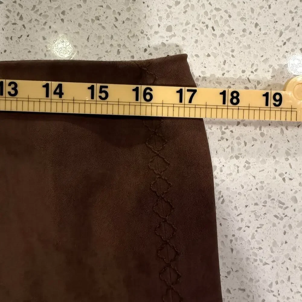 Talbots Vintage 90s Tan A Line Vegan Suede Embroidered Boho Skirt 14 Camel Brown